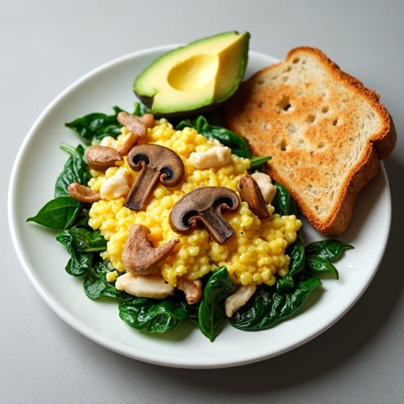 Egg White and Turkey Spinach Scramble with Sautéed Mushrooms