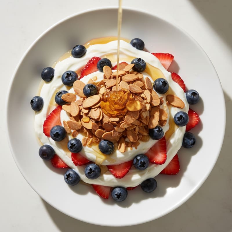 Greek Yogurt Parfait with Mixed Berries and Almond Crunch