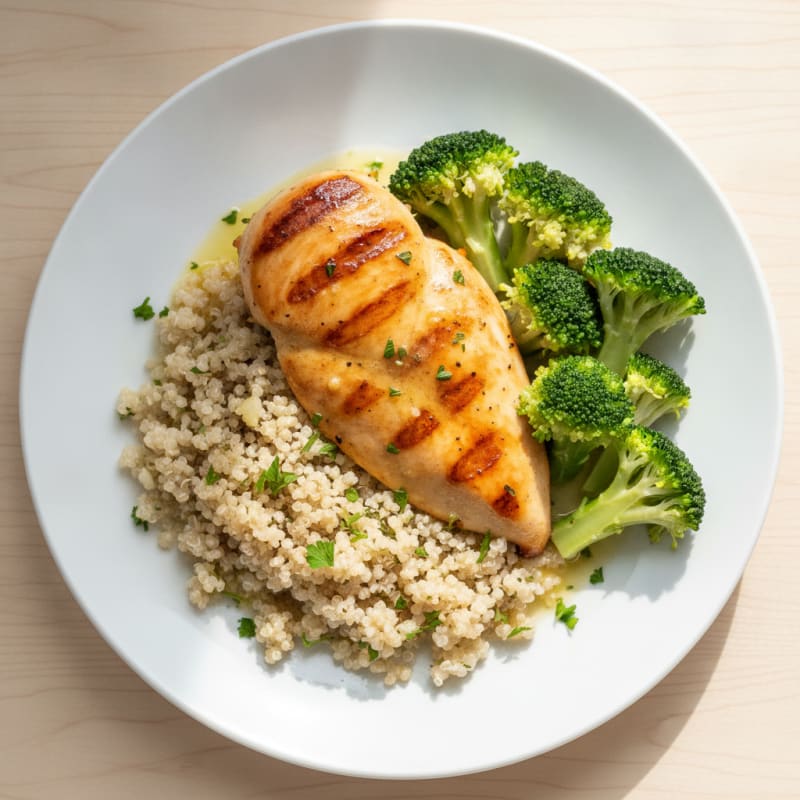 Grilled Chicken Breast with Quinoa and Steamed Broccoli