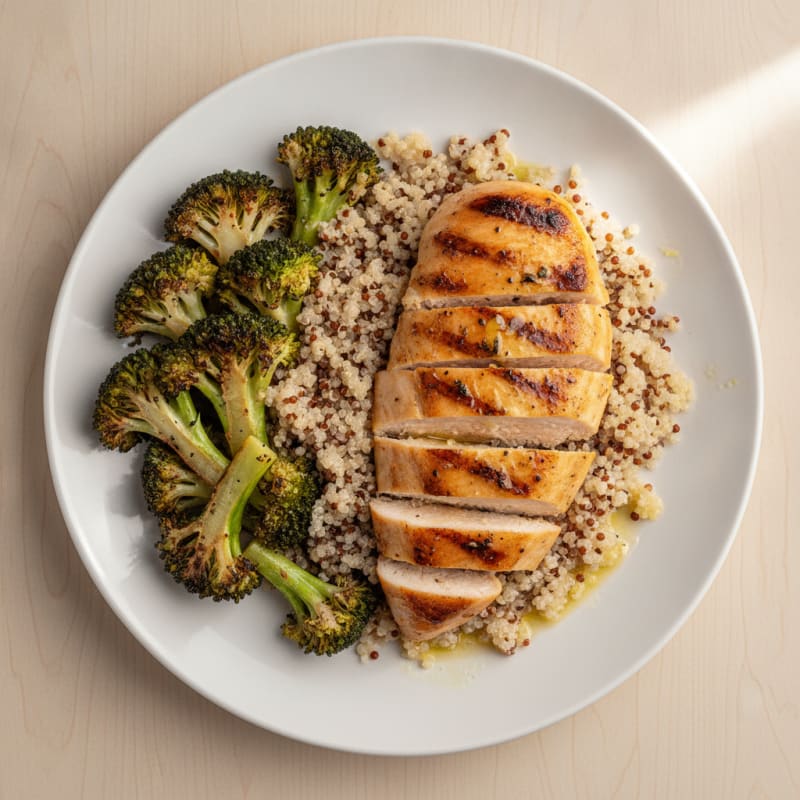 Grilled Chicken Breast with Quinoa and Roasted Broccoli
