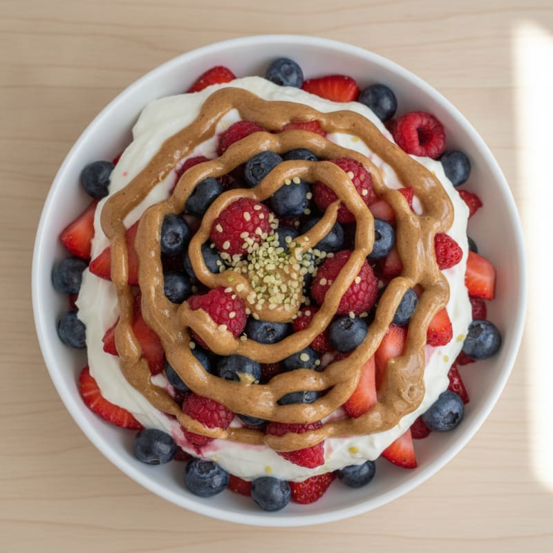 Greek Yogurt Protein Parfait with Mixed Berries and Almond Butter