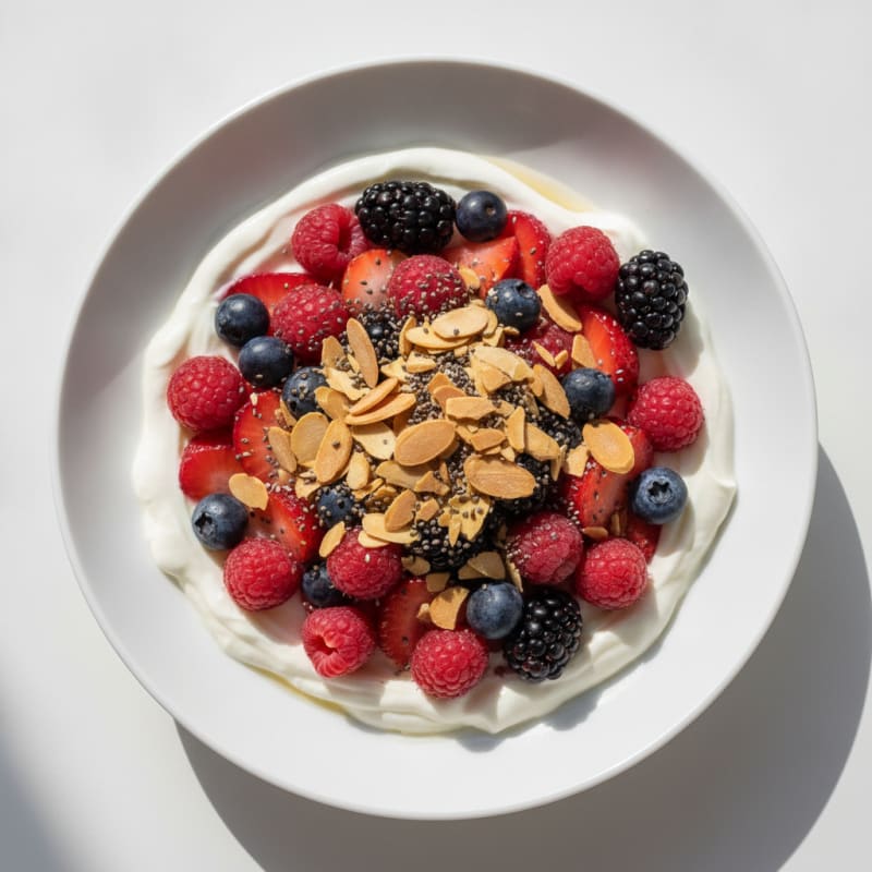 Greek Yogurt Protein Parfait with Mixed Berries and Almonds
