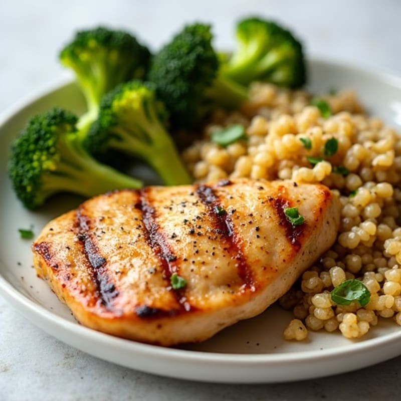 Grilled Chicken Breast with Quinoa and Roasted Broccoli