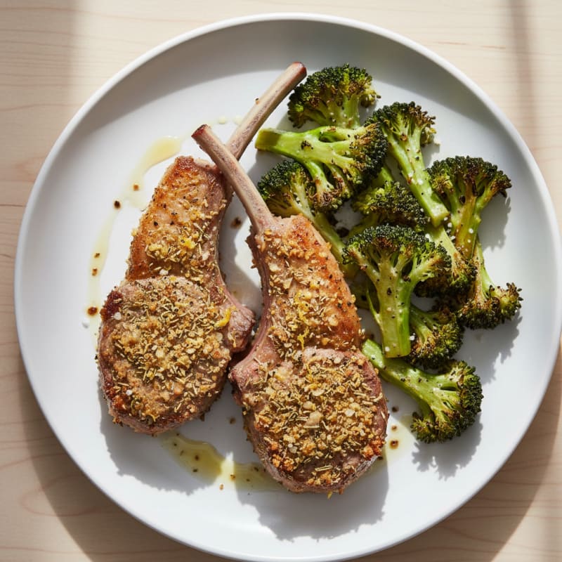 Herb-Crusted Lamb Chops with Roasted Broccoli