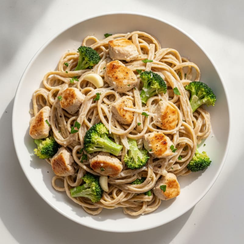 Healthy Chicken Alfredo Fettuccine