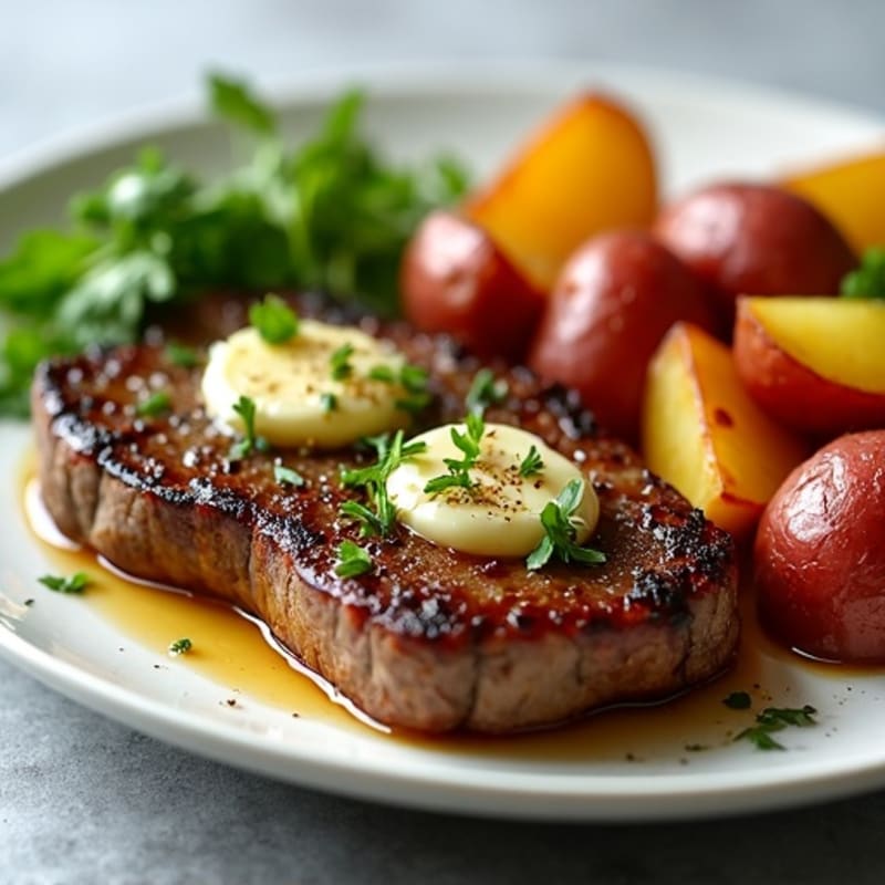 Garlic Butter Seared Steak with Crispy Roasted Potatoes