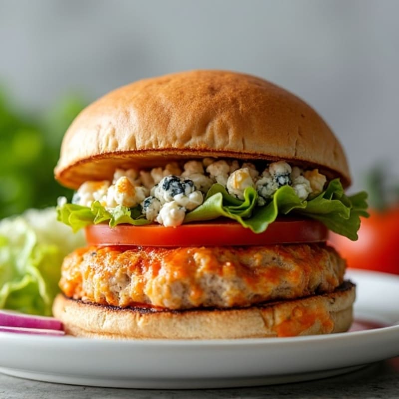 Spicy Buffalo Turkey Burger with Blue Cheese Crumbles