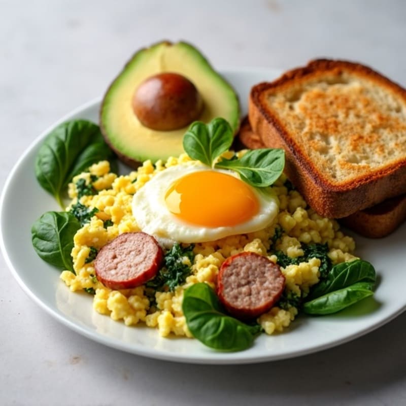 Egg White Scramble with Spinach and Turkey Sausage