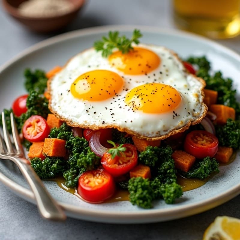 Hearty Sweet Potato and Kale Hash with Crispy Fried Egg
