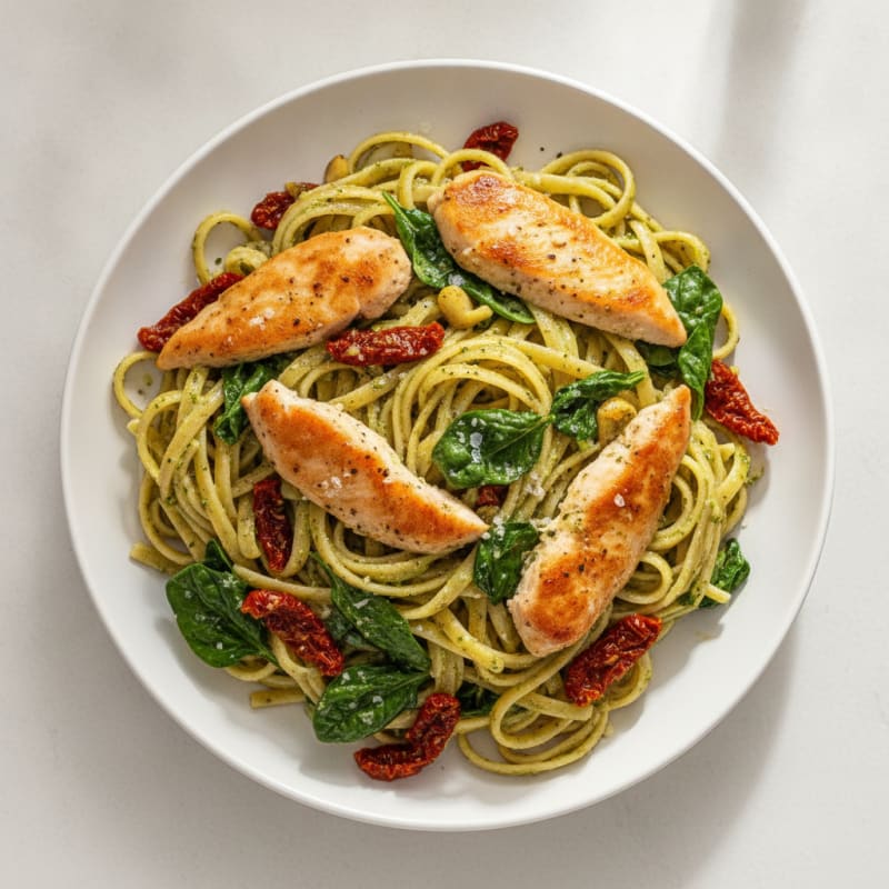 Creamy Pesto Chicken Linguine with Sun-Dried Tomatoes