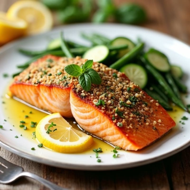Herb-Crusted Pan Seared Salmon with Lemon