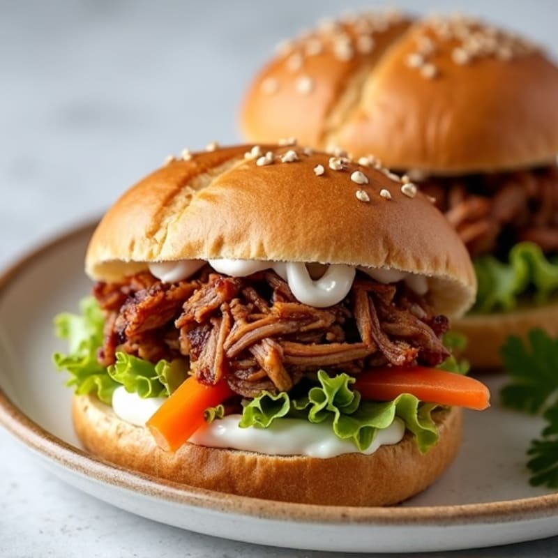 Lean Slow Cooked Pulled Pork with Creamy Slaw on Whole Wheat Buns