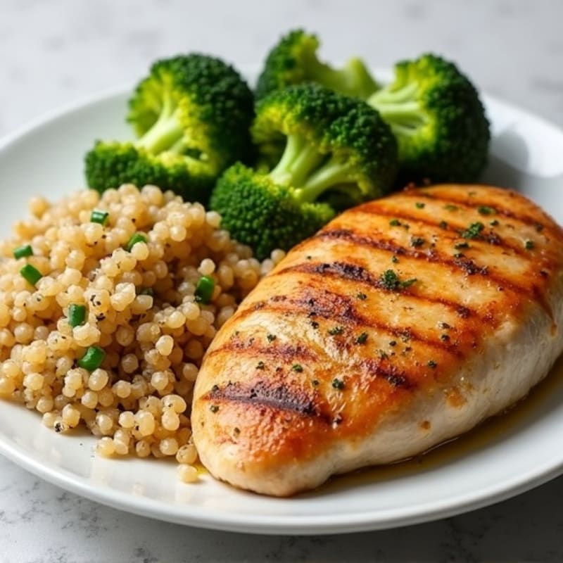 Grilled Chicken Breast with Quinoa and Roasted Broccoli