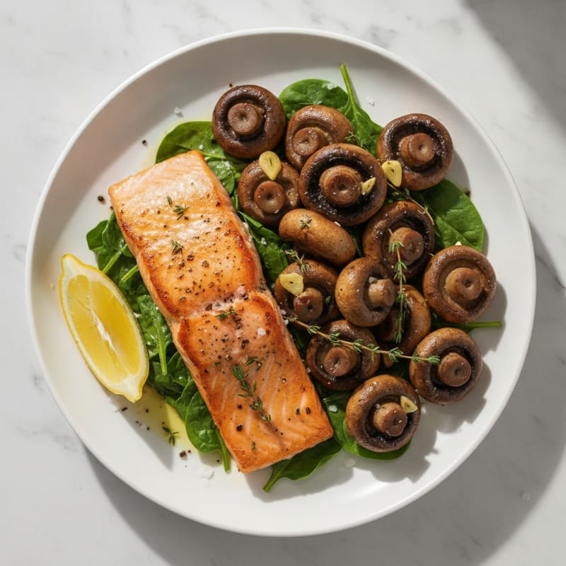 Pan-Seared Salmon with Roasted Mushrooms