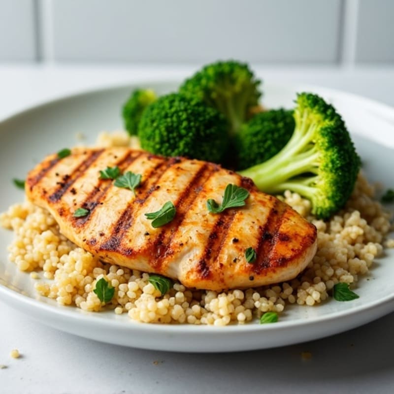 Grilled Chicken Breast with Quinoa and Steamed Broccoli