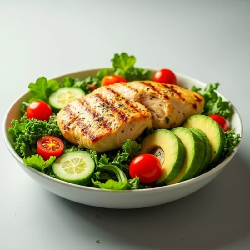 Grilled Chicken Fresh Green Salad with Creamy Avocado