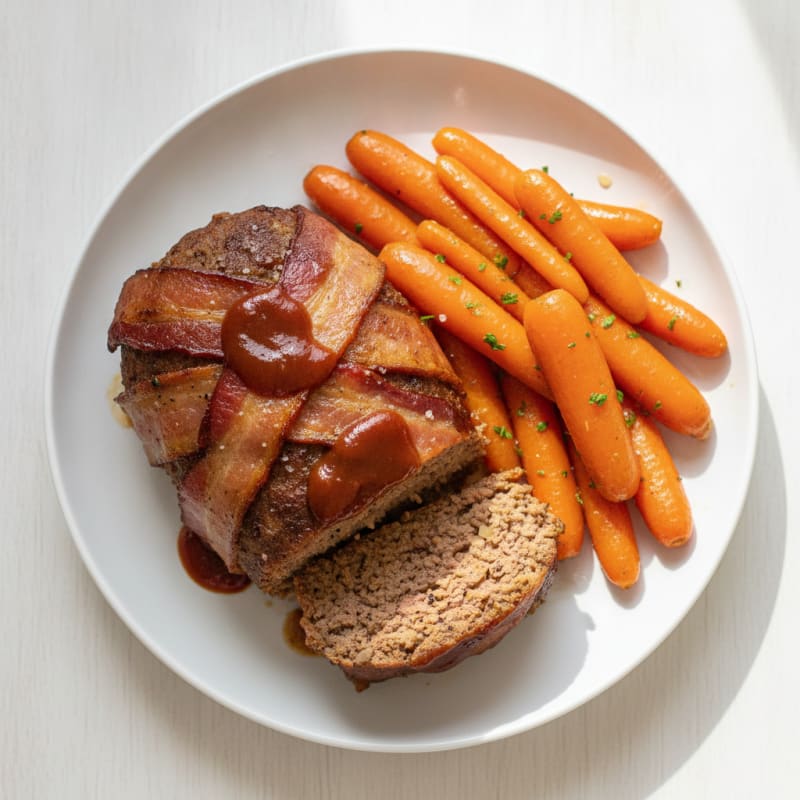 BBQ Bacon-Wrapped Meatloaf with Glazed Carrots