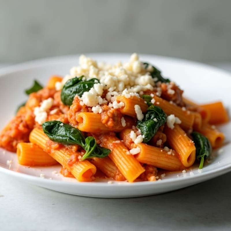 Creamy Lean Ground Turkey Baked Ziti with Spinach
