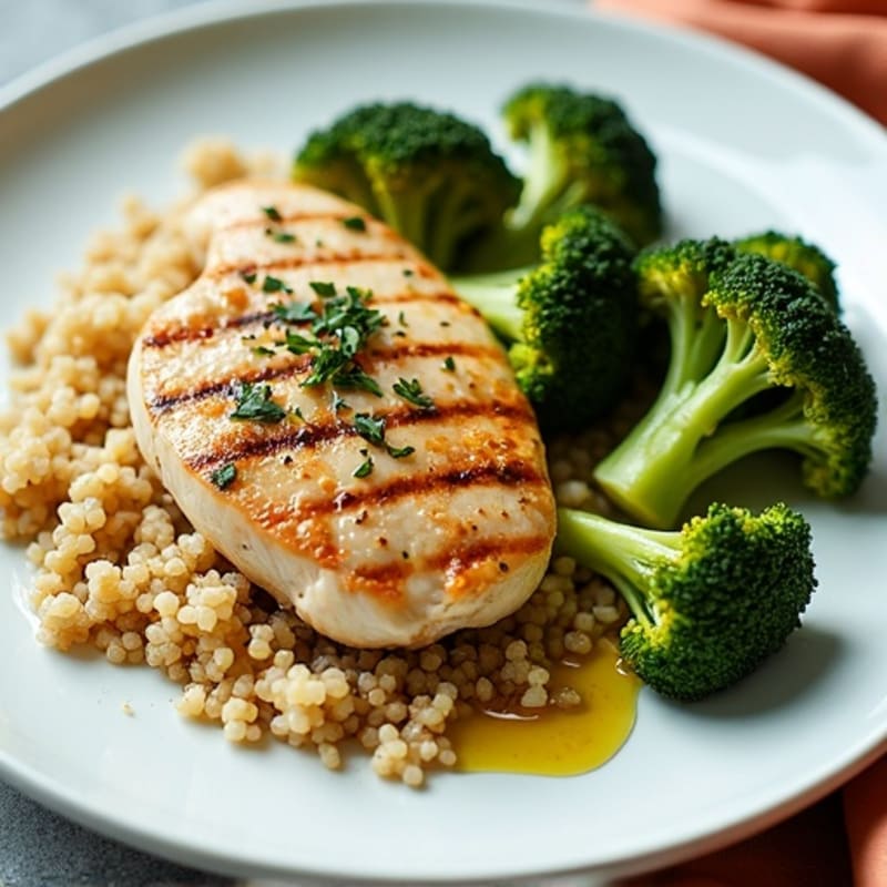 Grilled Chicken Breast with Quinoa and Roasted Broccoli