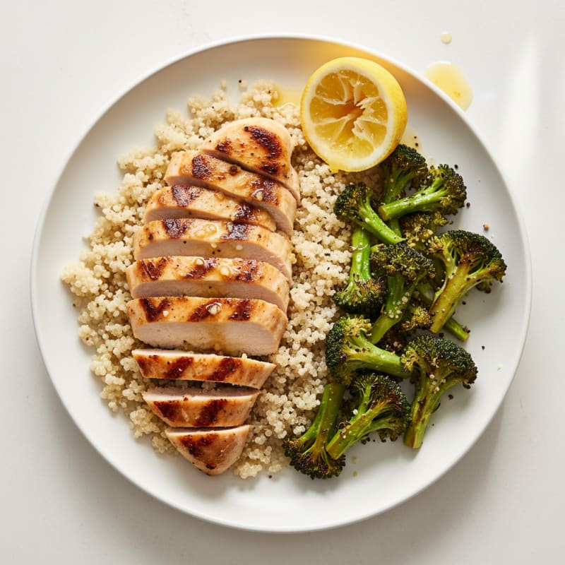 Grilled Chicken Breast with Quinoa and Roasted Broccoli