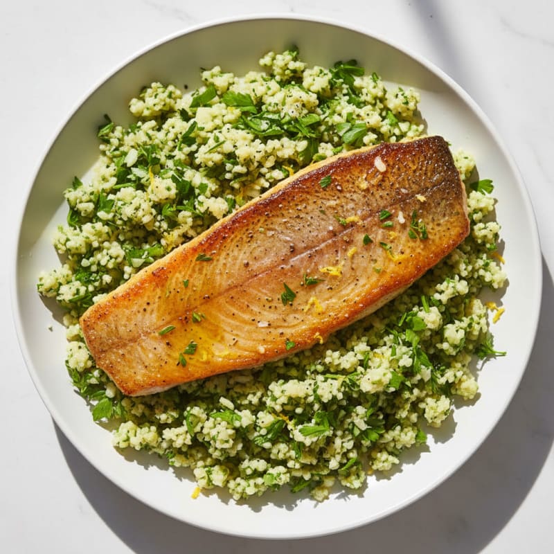 Pan-Seared Steelhead with Lemon-Herb Cauliflower Rice