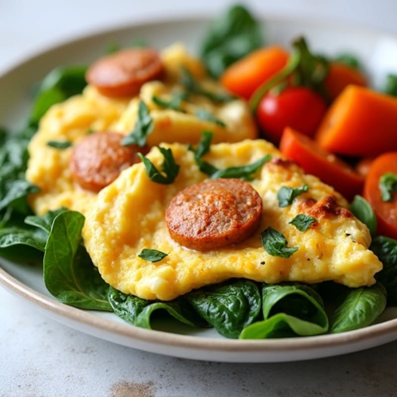 Egg White and Turkey Sausage Scramble with Spinach and Roasted Sweet Potatoes