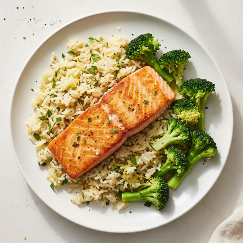 Golden Pan-Seared Salmon with Lemon-Herb Rice