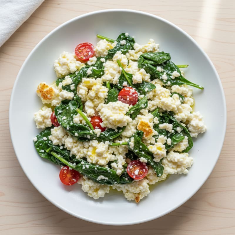 Egg White and Spinach Scramble with Cottage Cheese