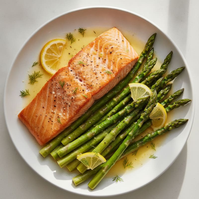 Pan-Seared Salmon with Roasted Asparagus
