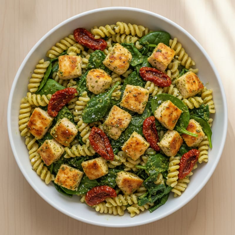Pesto Chicken Pasta with Sun-Dried Tomatoes