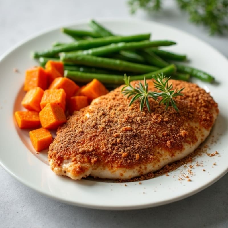 Crispy Cinnamon-Crusted Chicken with Roasted Sweet Potatoes and Green Beans