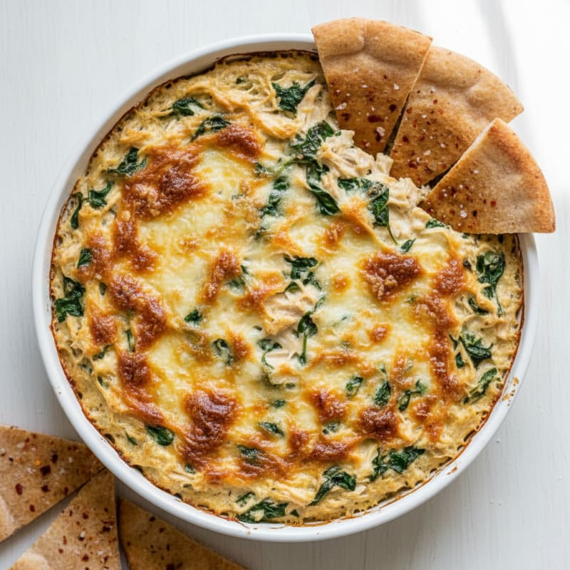Baked Spinach Artichoke Dip with Toasted Pita