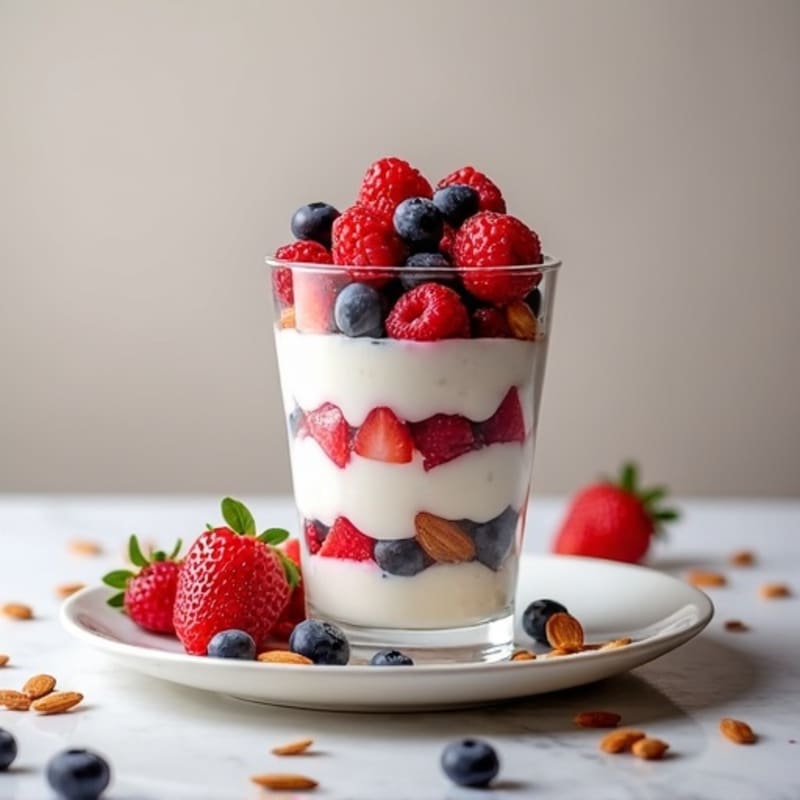 Greek Yogurt Protein Parfait with Mixed Berries and Almonds