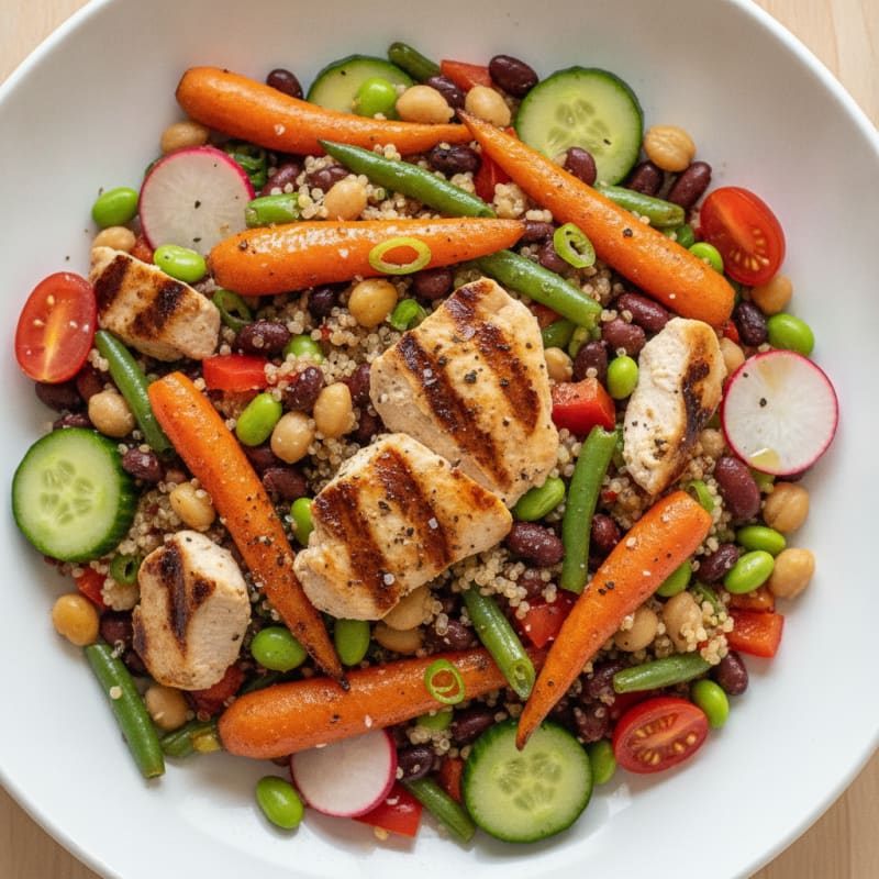 High-Protein Quinoa and Six-Bean Roasted Vegetable Salad