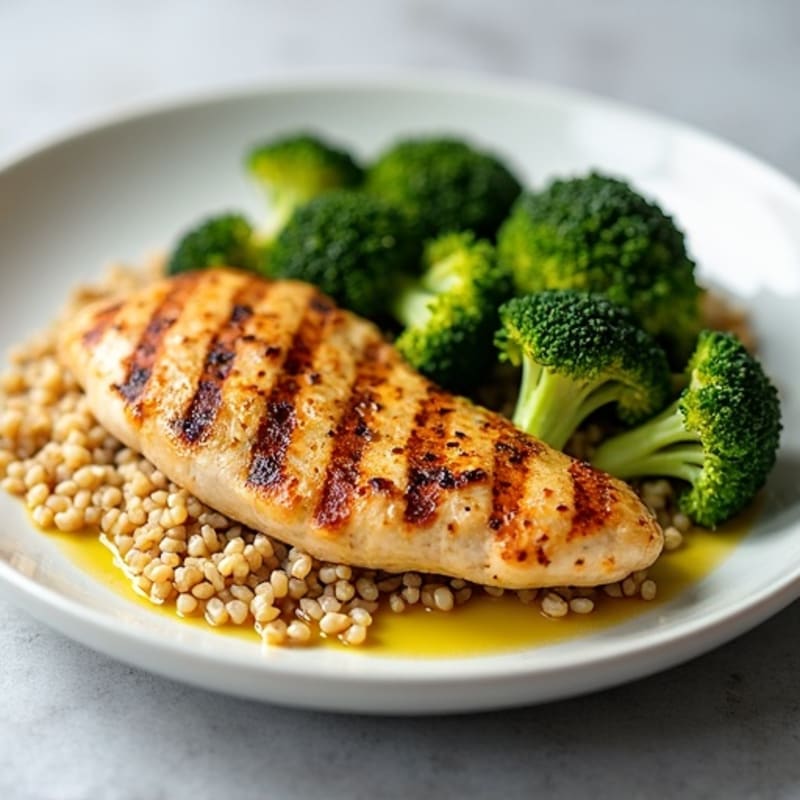 Grilled Chicken Breast with Quinoa and Roasted Broccoli