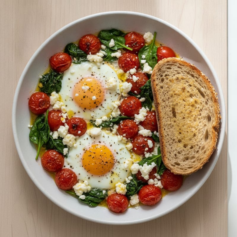 Baked Eggs with Roasted Tomatoes and Feta