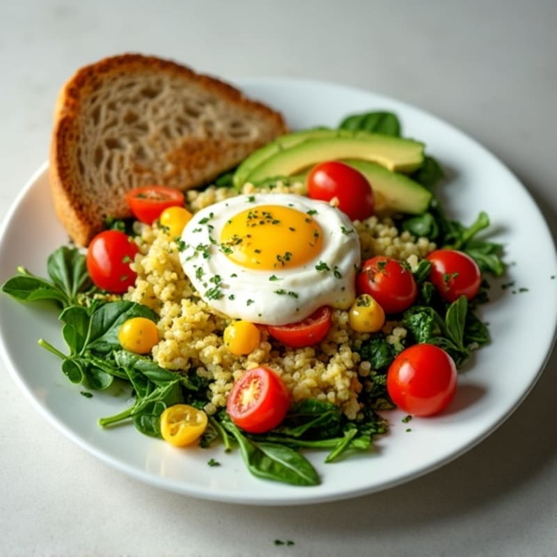 Egg White and Spinach Scramble with Cottage Cheese and Cherry Tomatoes