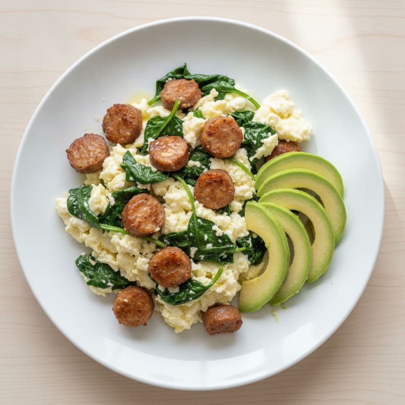 Egg White Scramble with Turkey Sausage and Spinach
