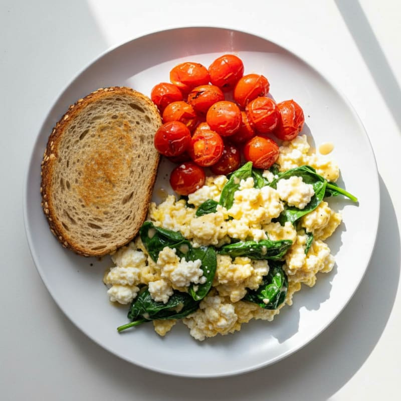 Cottage Cheese Scramble with Spinach and Cherry Tomatoes