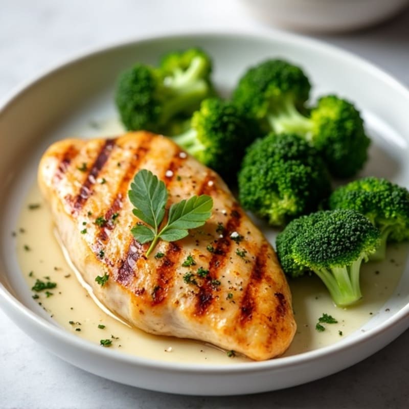 Grilled Lemon Herb Chicken Breast with Steamed Broccoli