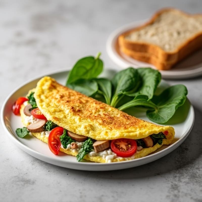 Egg White Spinach Omelette with Cottage Cheese and Sliced Turkey