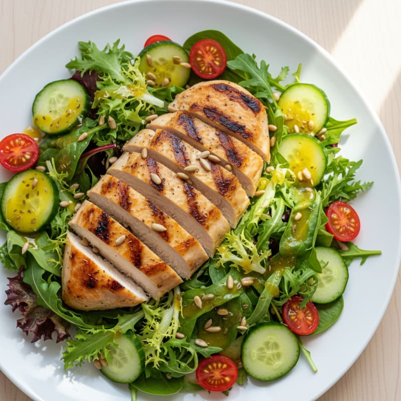 Grilled Lemon Herb Chicken Breast with Mixed Greens