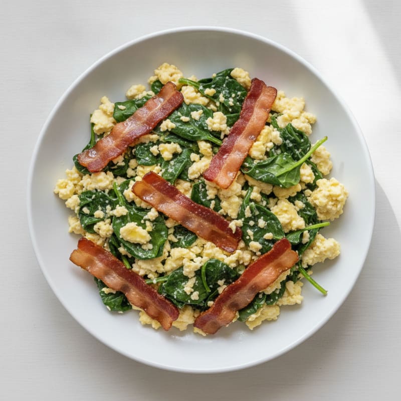 Cottage Cheese Scramble with Spinach and Turkey Bacon