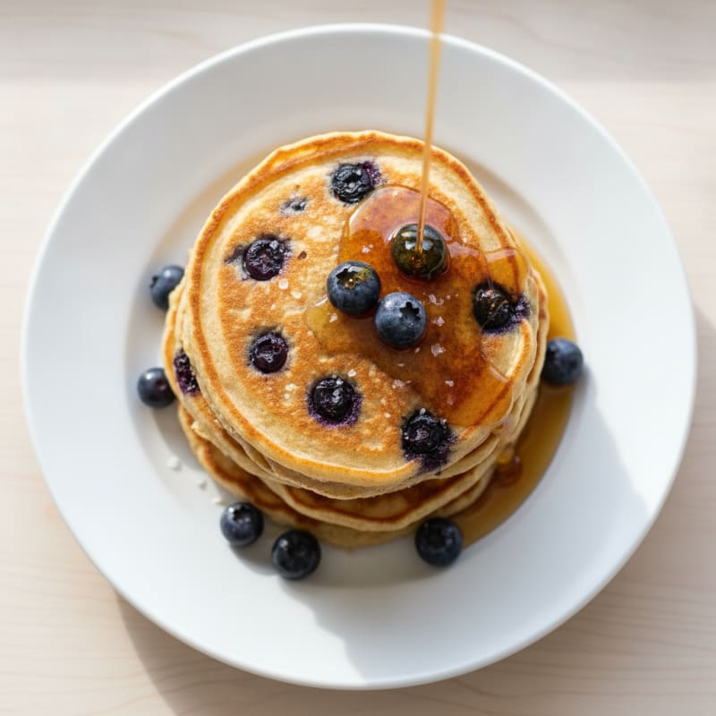 Blueberry Ricotta Pancakes with Maple Syrup