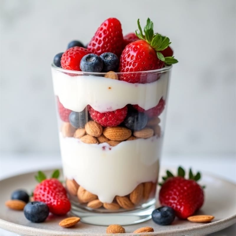 Greek Yogurt Protein Parfait with Mixed Berries and Almonds