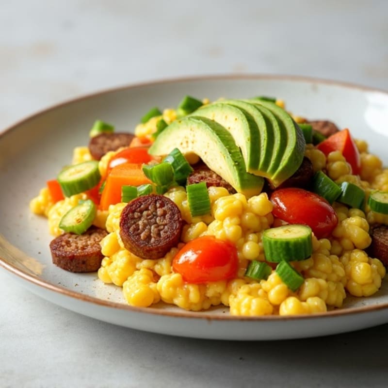 Egg White Veggie Scramble with Turkey Sausage