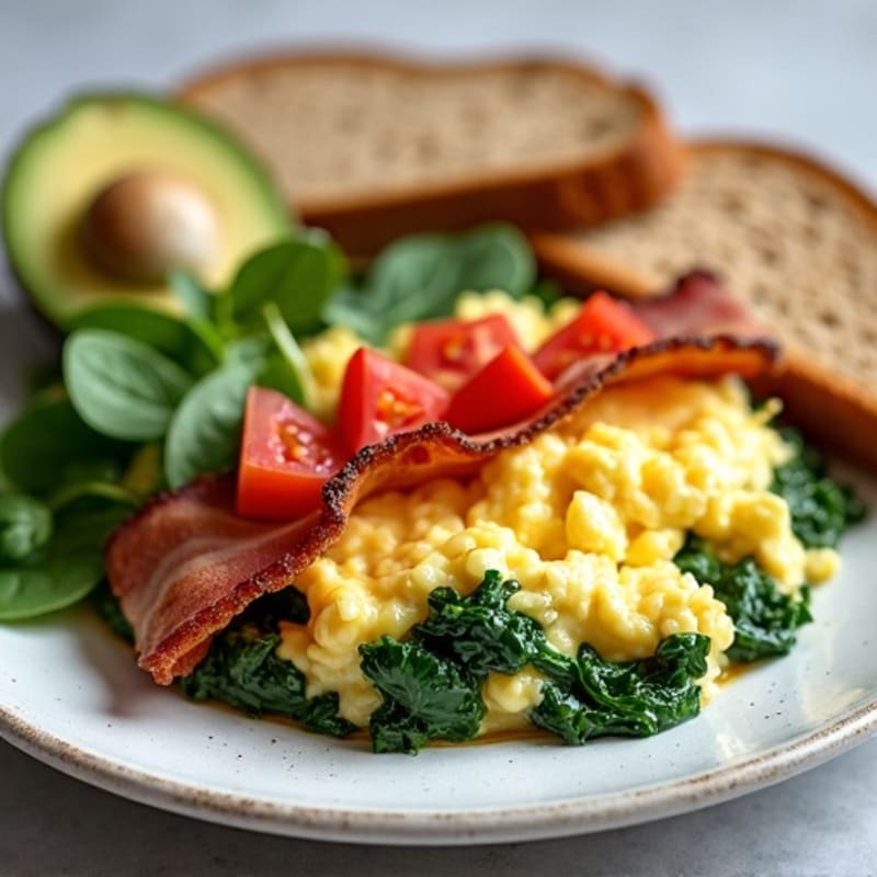 Egg White Spinach Scramble with Turkey Bacon