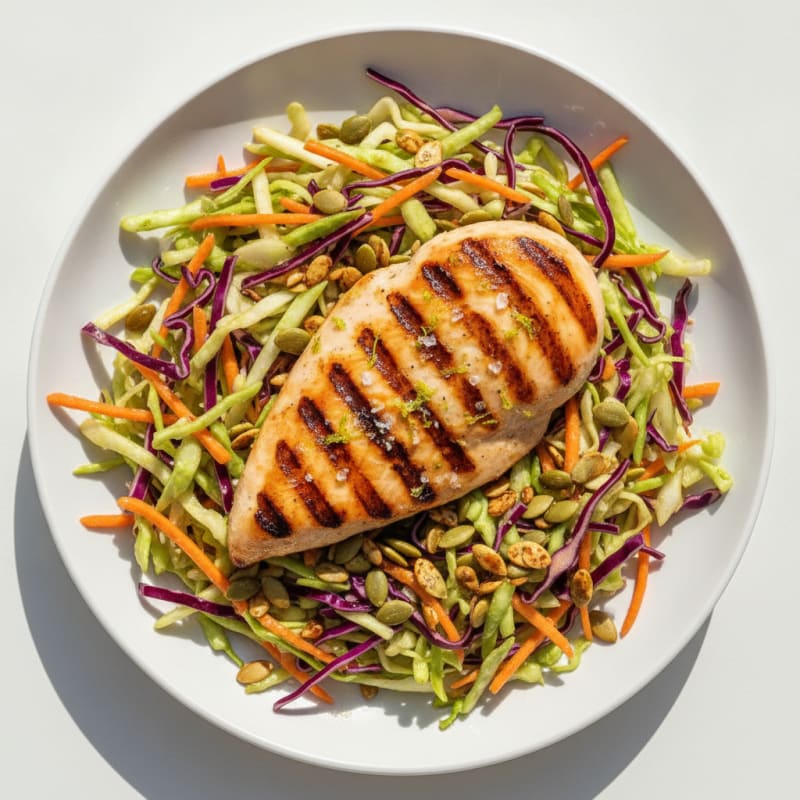 Grilled Chicken Breast with Crunchy Cabbage Slaw