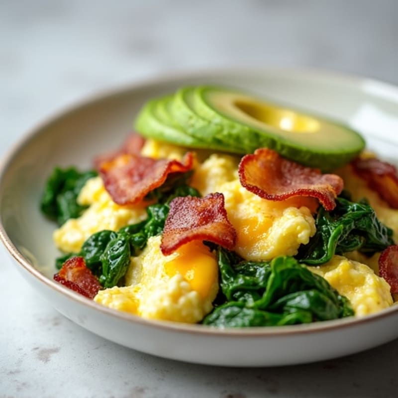 Egg White and Spinach Scramble with Turkey Bacon