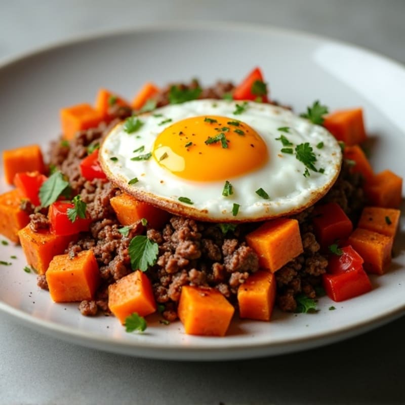 Savory Ground Beef and Sweet Potato Hash